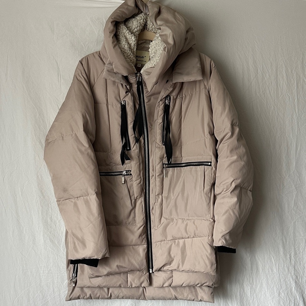 OLAY Men's Beige Hooded Puffer Jacket